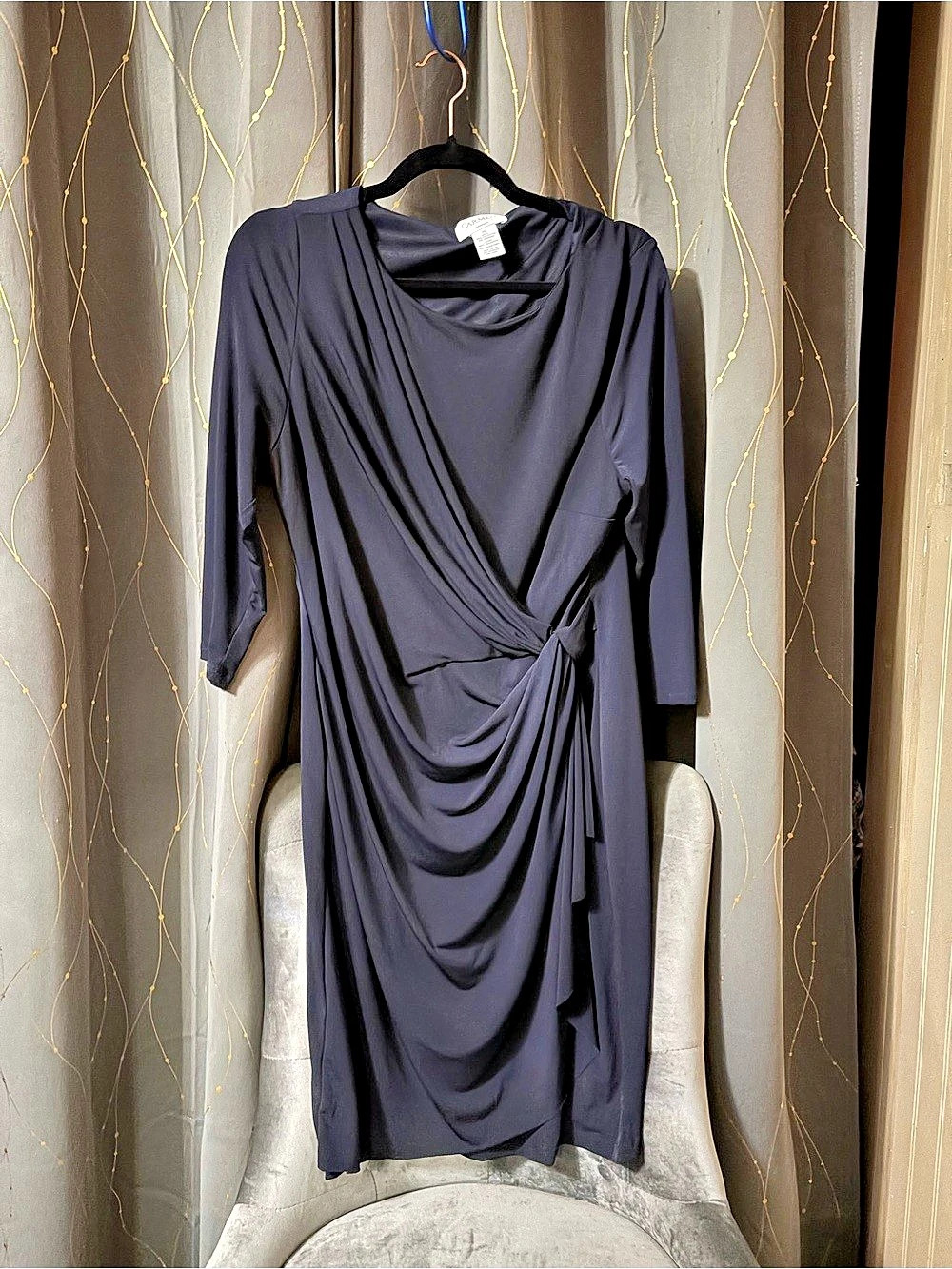 Carmen Marc Valvo Draped Midi Dress in Black Size XL Like New